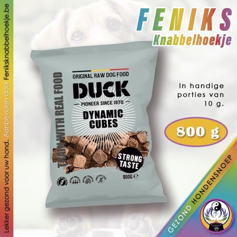 Cubes hondensnoepjes dynamic 800g, diepgevroren compleet hondenvoer met extra veel vlees in handige porties van 10g.