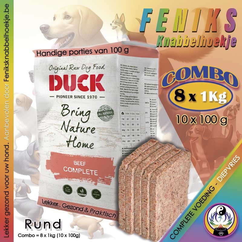 Combo-8kg--Compleet-vers-hondenvoer-rund-8x1kg(10-x-100-g)-praktisch-gezond-vlees-voor-honden-diepvries